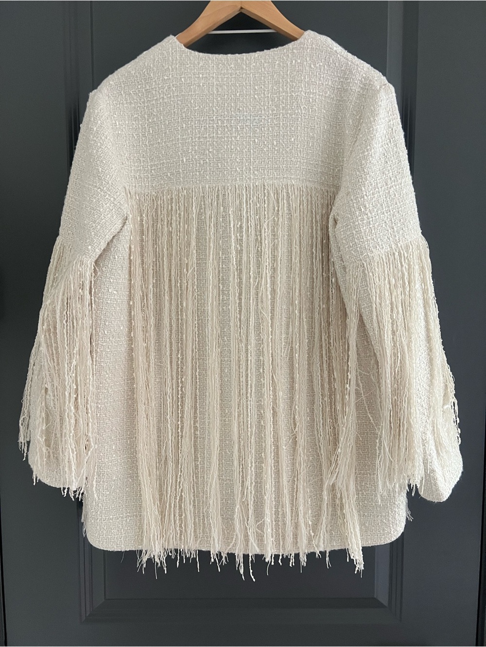 NEW Zara Structured Fringe Tweed  Jacket Blazer Medium - Picture 2 of 5